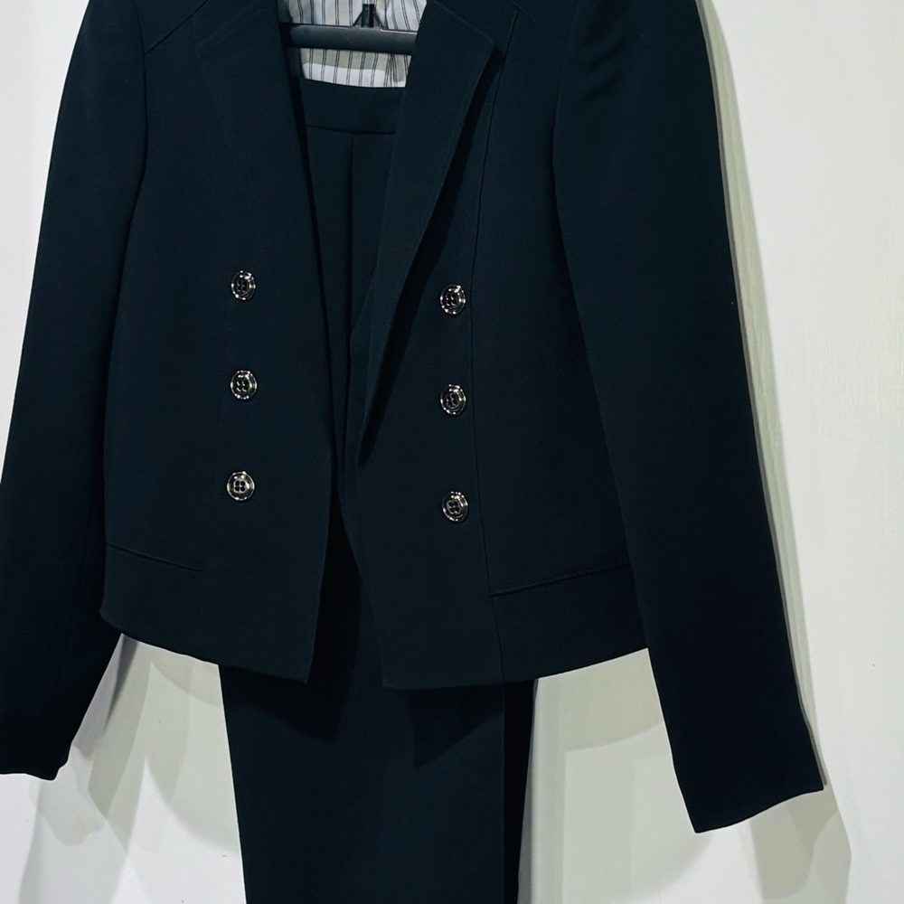 Tahari Navy Double-Breasted Blazer with Silver Buttons